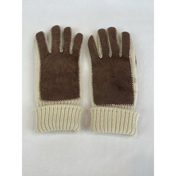 Vintage Suede And Knit Gloves Mittens Beige Cream Brown - Picture 9 of 10